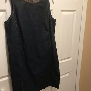 Denim Brown Collar Leatherette Trimmed Dress